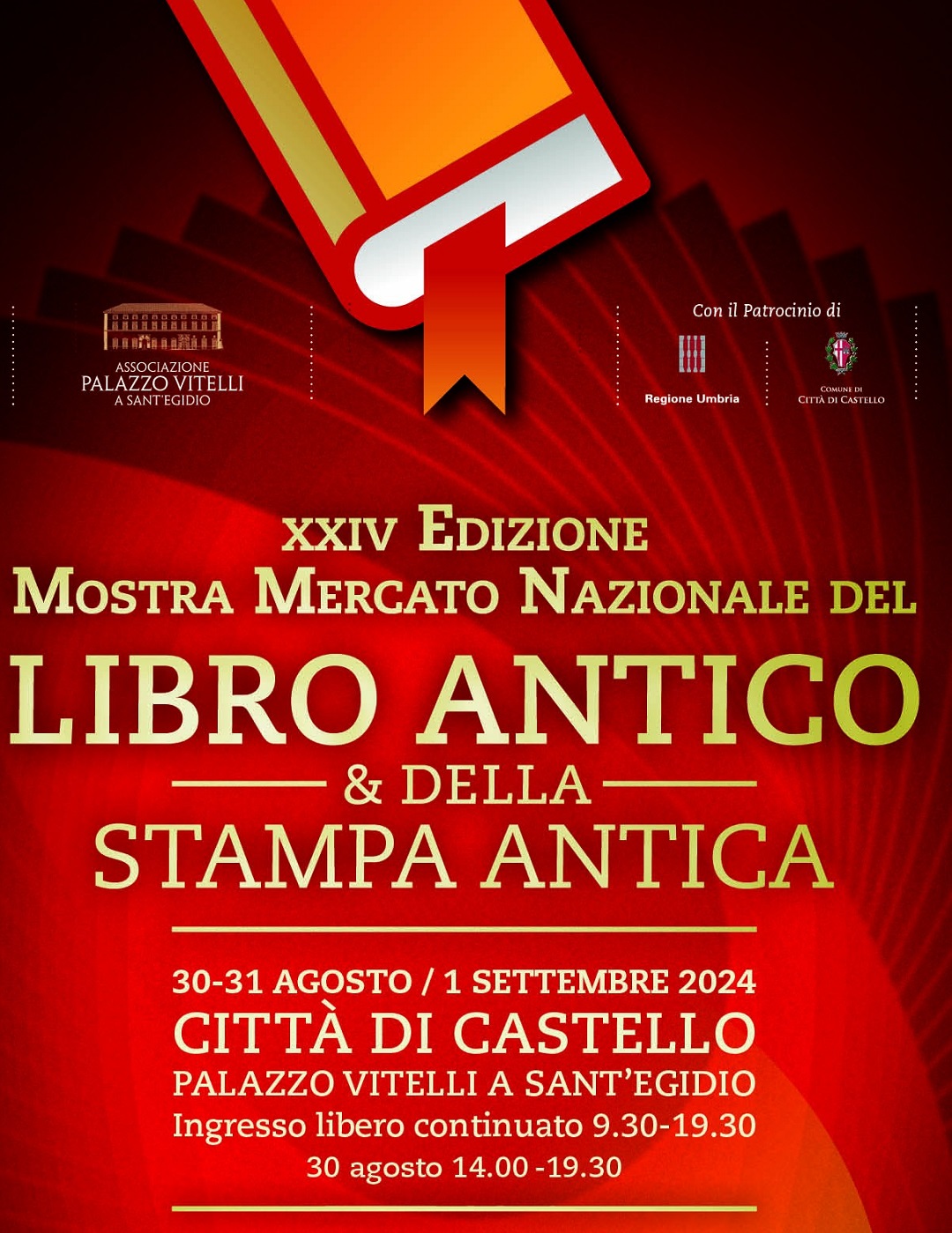 24esima edizione della Mostra “del libro antico e della Stampa Antica” dal 30 agosto al 1 settembre 2024 (Città di Castello PG)